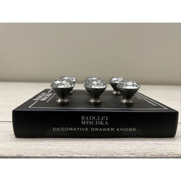 6 Badgley Mischka Faceted Round Crystal Drawer Knob Set Cabinet Door Pull Luxury - Picture 4 of 7